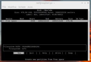 cfdisk on Raspberry Pi external SSD