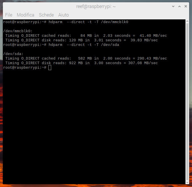 hdparm on raspberry pi SSD and SdCard