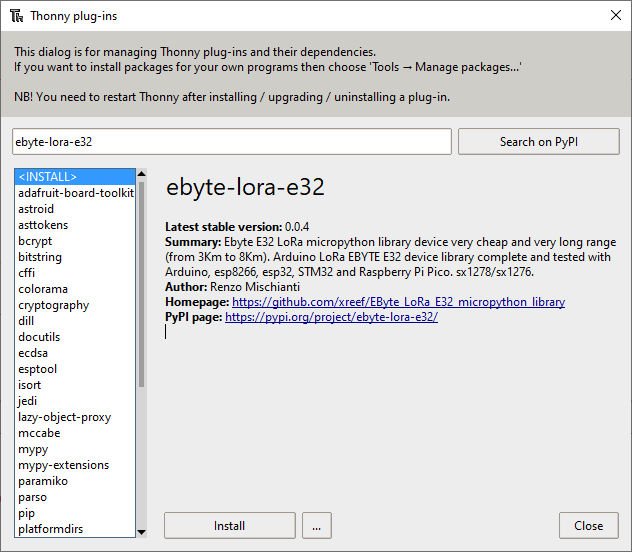 EByte LoRa E32 MicroPython: PyPi, pip library Thonny