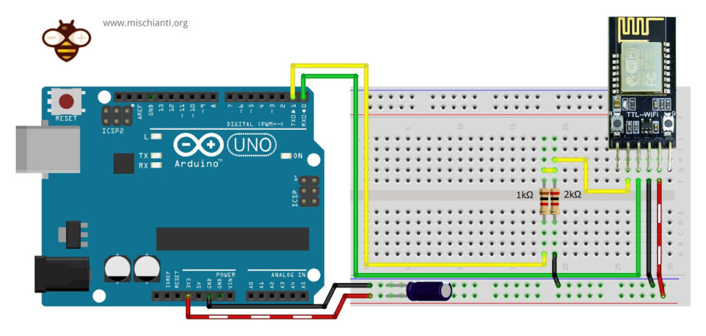 DT-06 WiFi to TTL debug Arduino UNO serial with voltage divider