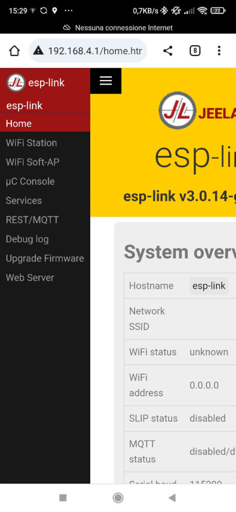 ESP-LINK esp8266 hamburger menu in the main page