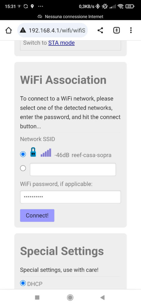 ESP-LINK seleziona la rete WiFi a cui connettersi in modalità STA