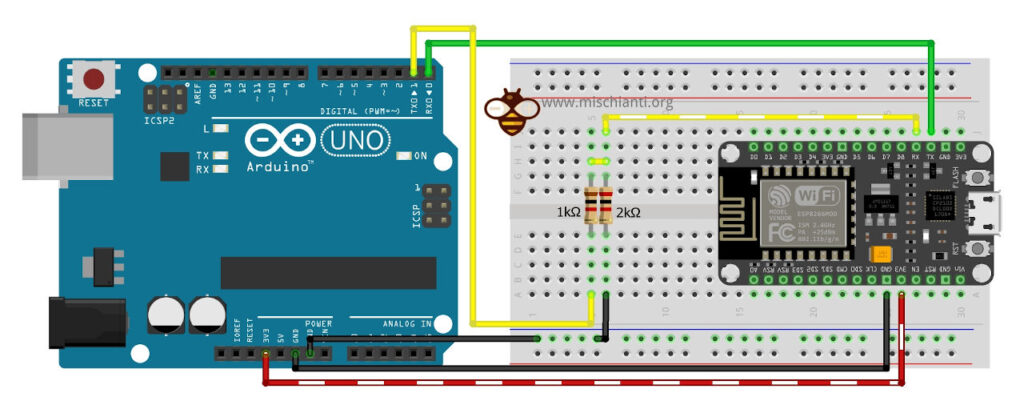 Debug remoto WiFi di Arduino UNO con esp8266 e partitore di tensione