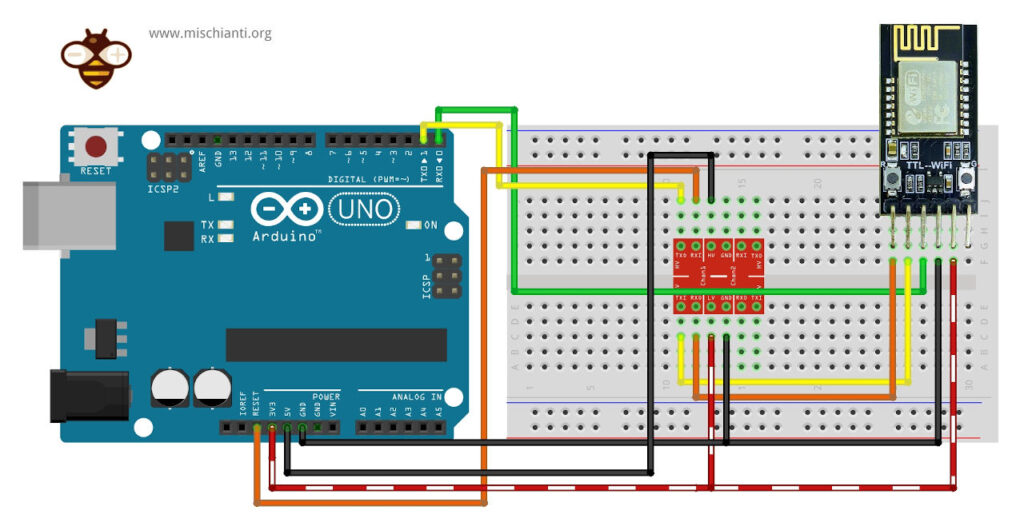 Connessione sicura per programmazione e debug remoto di Arduino UNO con DT-06 tramite convertitore di livello logico