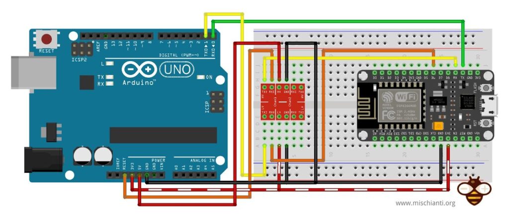 NodeMCU WiFi programming and debug Arduino UNO (with logic level converter)