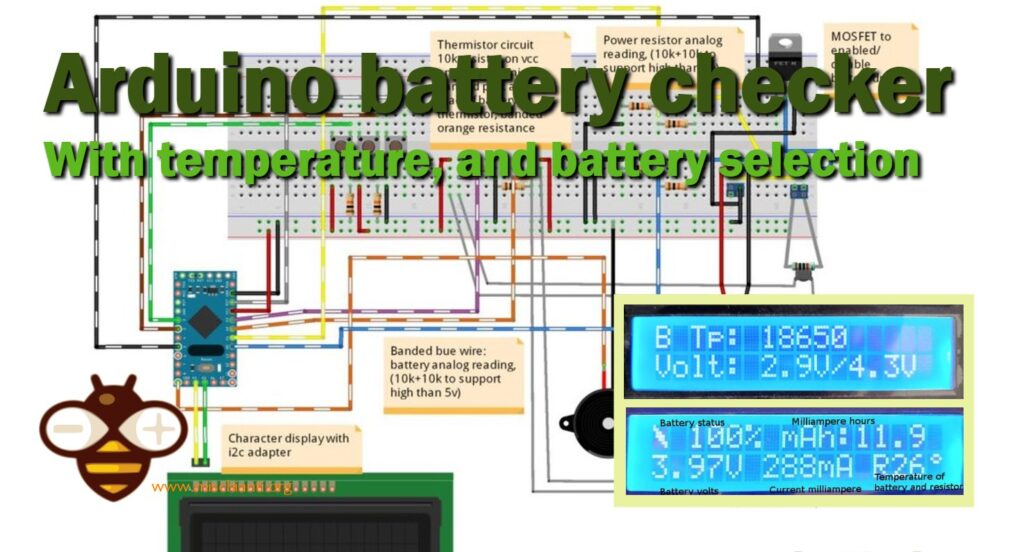 Arduino battery checker with temperature, and battery selection