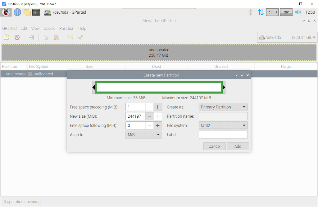 RasPad Storage Management: Creating a New FAT32 Partition on Raspberry Pi SSD with GParted