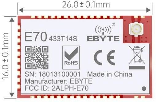 Dimensioni del modulo EByte LoRa E70 xxxTxxS