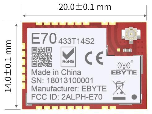 Dimensions of the EByte RF E70 xxxT1xxS2 Module