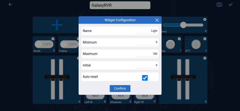 Impostazioni luce controller SunFounder GalaxyRVR