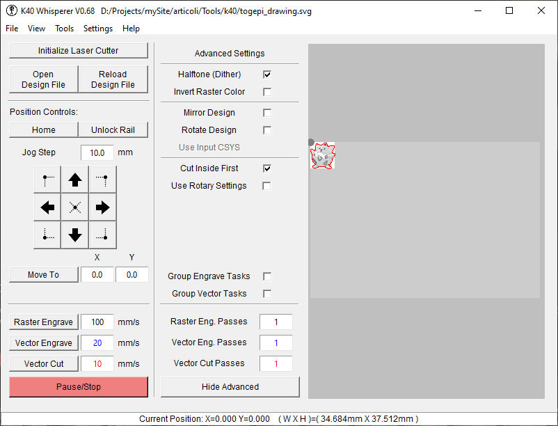 K40 Whisperer advanced settings