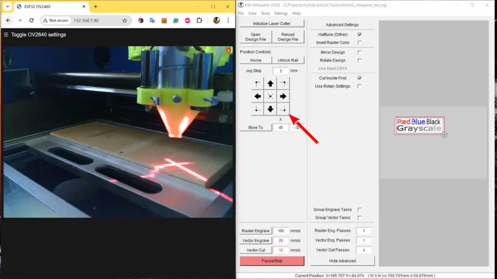 K40 Laser e K40 Whisperer: test file positioning bottom right