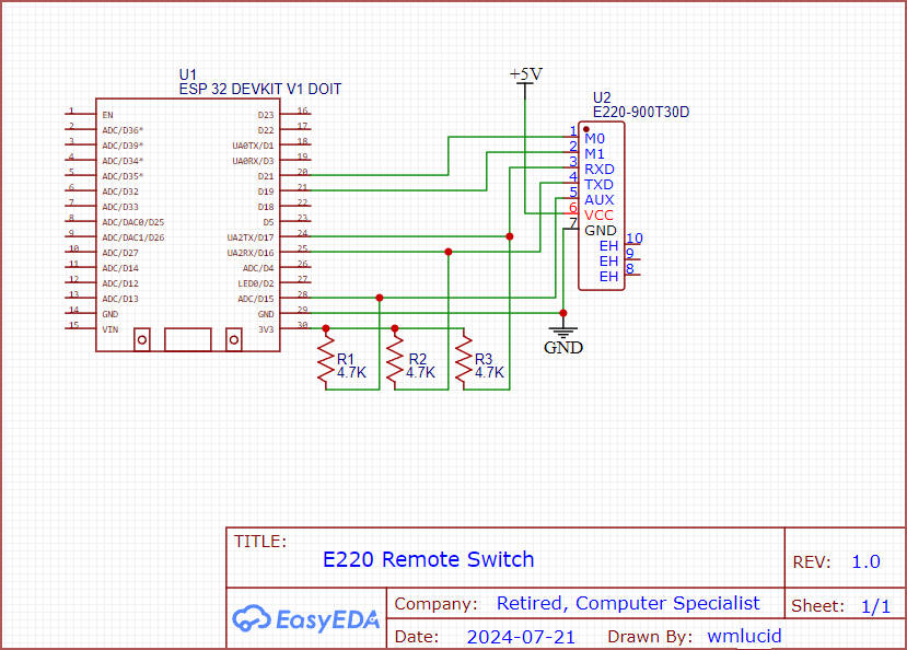 E220 LoRa switch: Sender and Receiver Schematic