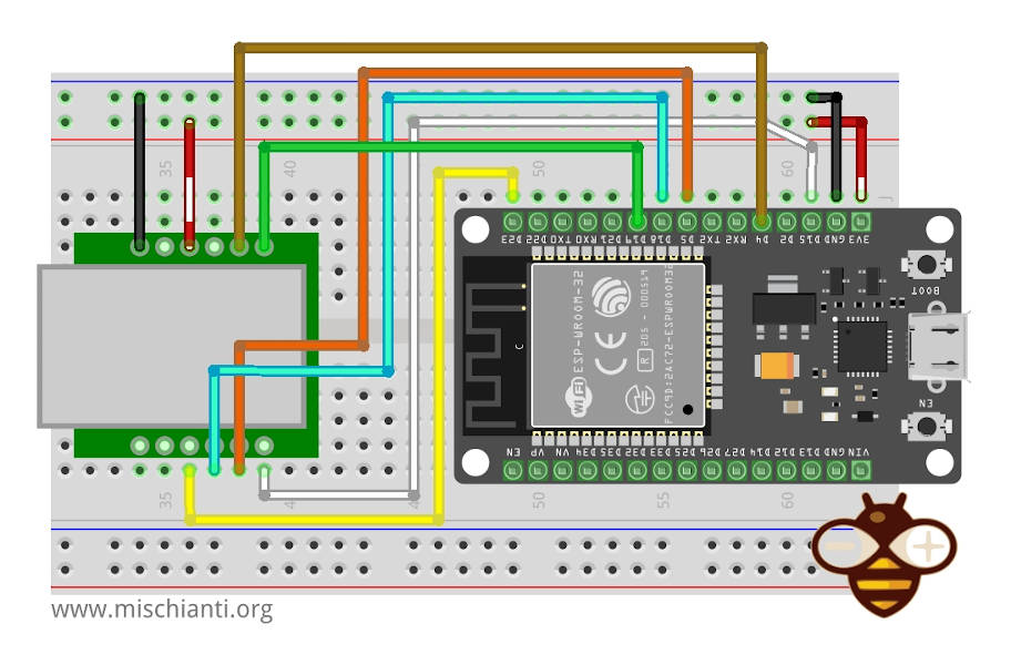 ESP32 and W5500 Mini Ethernet Module Breadboard Wiring