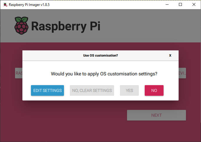 RaspberryPi Imager Edit Settings