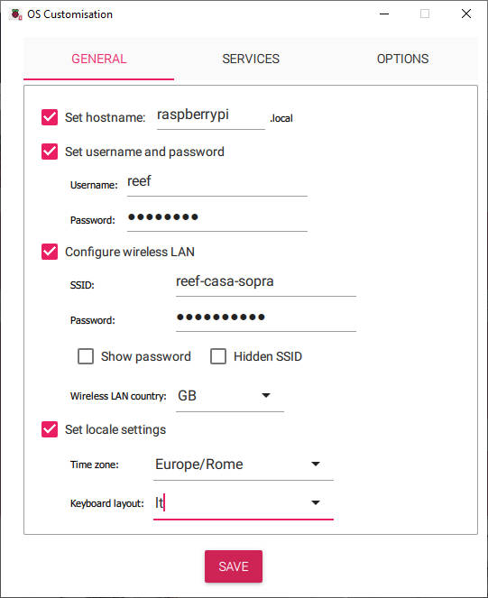 RaspberryPi Imager Configurazione generale