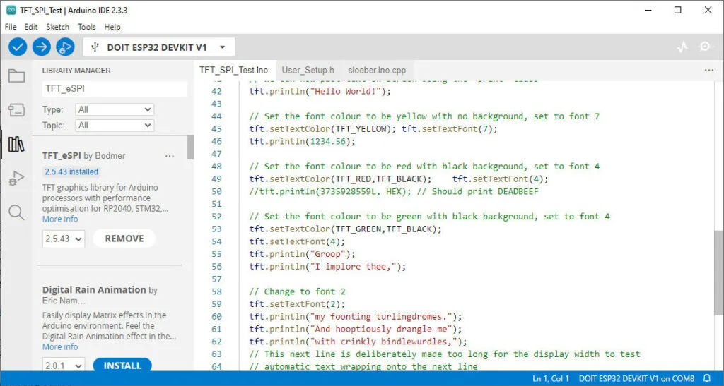 TFT_eSPI library form Arduino IDE