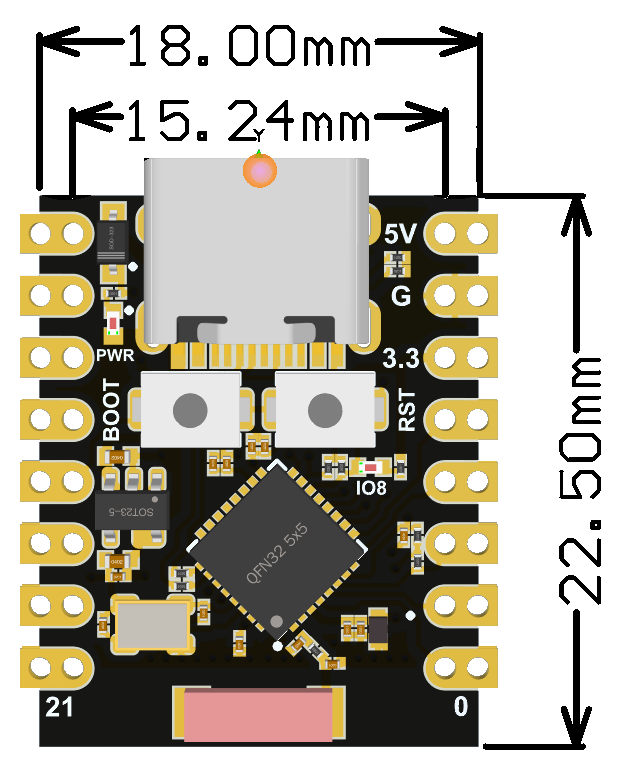 ESP32-C3 SuperMini Size