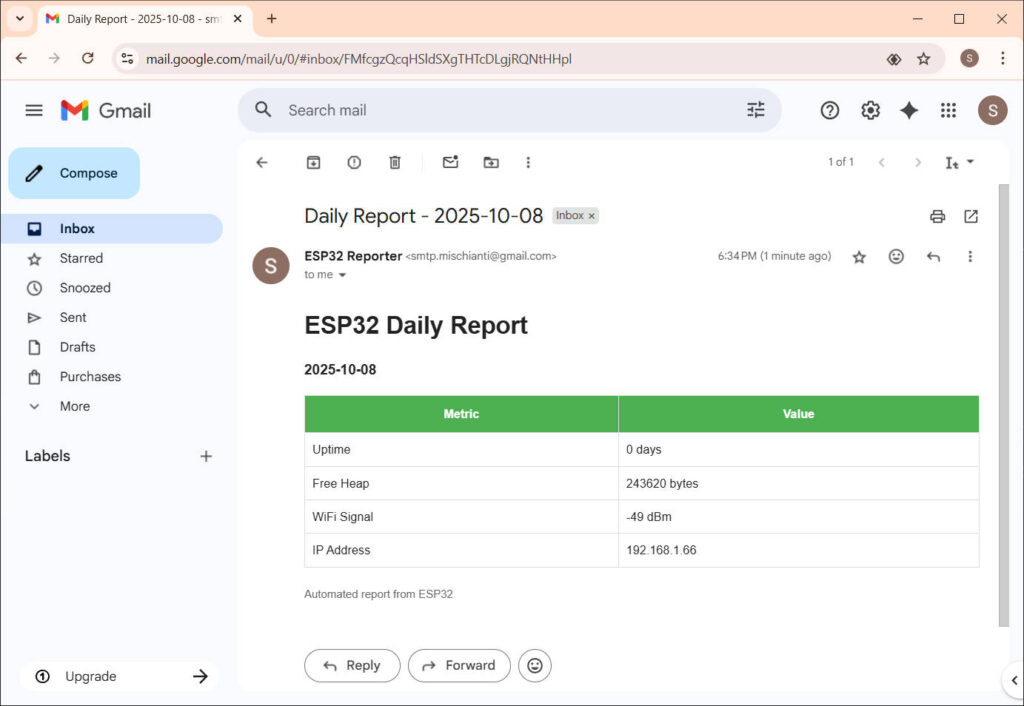 EMailSender ESP32 Daily Report