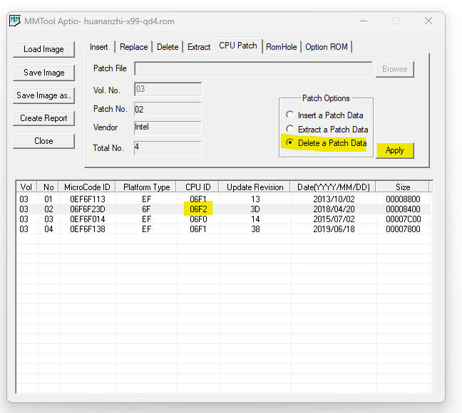 S3TurboTool: Trova ed elimina tutte le voci dalla tabella dove CPU ID è uguale a 06F2.