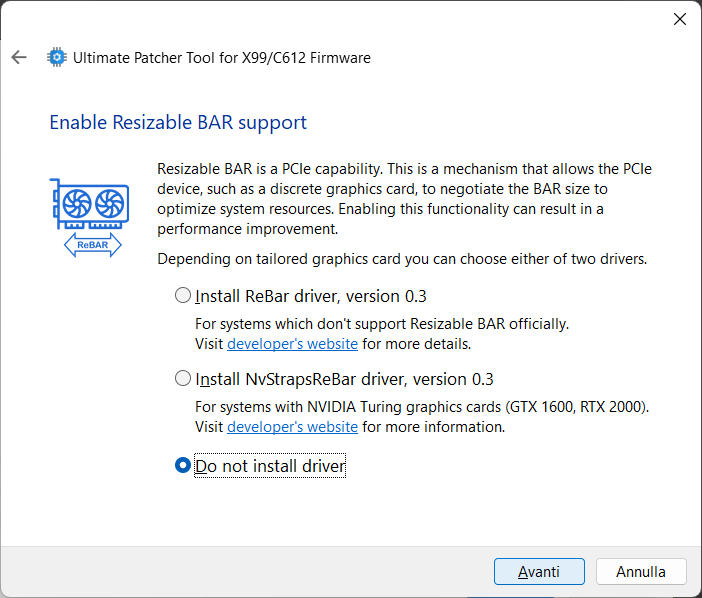 Menu Resizable BAR (Installazione driver saltata)